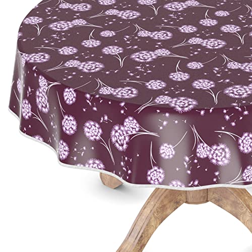 Wachstuchtischdecke Wachstischdecke Tischdecke abwaschbar Gartentischdecke Wachstuch Eckig rund oval Rund 140cm mit Saum Pusteblume Bordeaux von ANRO