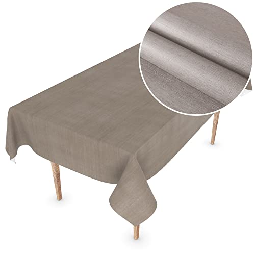 Wachstuchtischdecke Wachstuch Tischdecke abwaschbar Rechteck, rund, oval Premium Textileffekt Prägung Gartentischdecke 100 x 140cm Schnittkante Beigegrau von ANRO