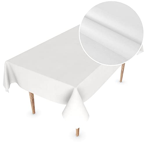 Wachstuchtischdecke Wachstuch Tischdecke abwaschbar Rechteck, rund, oval Premium Textileffekt Prägung Gartentischdecke 160 x 140cm Schnittkante Weiß von ANRO