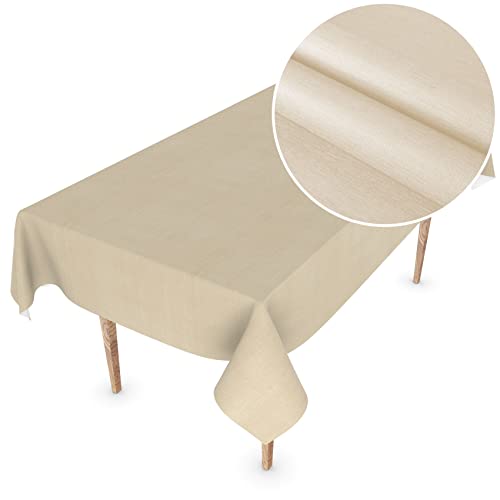 Wachstuchtischdecke Wachstuch Tischdecke abwaschbar Rechteck, rund, oval Premium Textileffekt Prägung Gartentischdecke 180 x 140cm Schnittkante Beige von ANRO