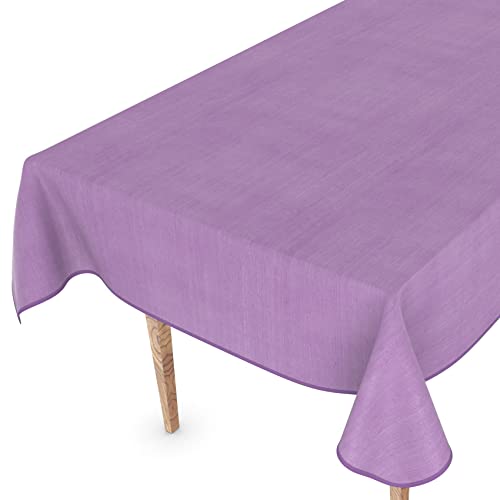 Wachstuchtischdecke Wachstuch Tischdecke abwaschbar Rechteck, rund, oval Premium Textileffekt Prägung Gartentischdecke 200 x 140cm mit Saum Violett von ANRO