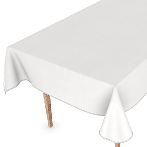 Wachstuchtischdecke Wachstuch Tischdecke abwaschbar Rechteck, rund, oval Premium Textileffekt Prägung Gartentischdecke 220 x 140cm mit Saum Weiß von ANRO