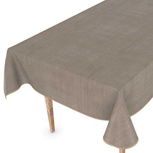 Wachstuchtischdecke Wachstuch Tischdecke abwaschbar Rechteck, rund, oval Premium Textileffekt Prägung Gartentischdecke 240 x 140cm mit Saum Beigegrau von ANRO