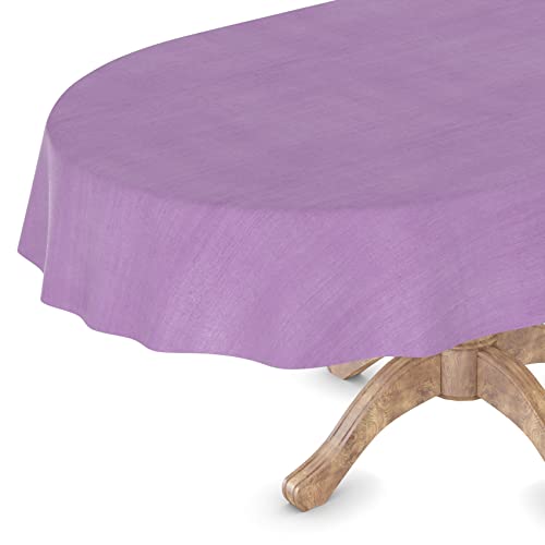 Wachstuchtischdecke Wachstuch Tischdecke abwaschbar Rechteck, rund, oval Premium Textileffekt Prägung Gartentischdecke Oval 140 x 180cm Schnittkante Violett von ANRO