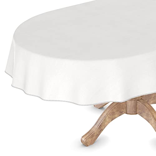 Wachstuchtischdecke Wachstuch Tischdecke abwaschbar Rechteck, rund, oval Premium Textileffekt Prägung Gartentischdecke Oval 140 x 180cm mit Saum Weiß von ANRO