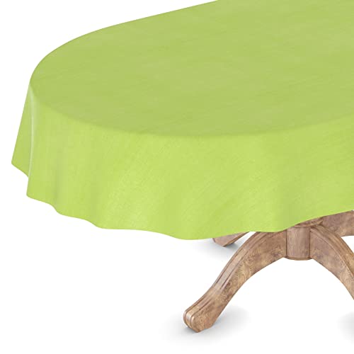 Wachstuchtischdecke Wachstuch Tischdecke abwaschbar Rechteck, rund, oval Premium Textileffekt Prägung Gartentischdecke Oval 140 x 240cm Schnittkante Limette von ANRO