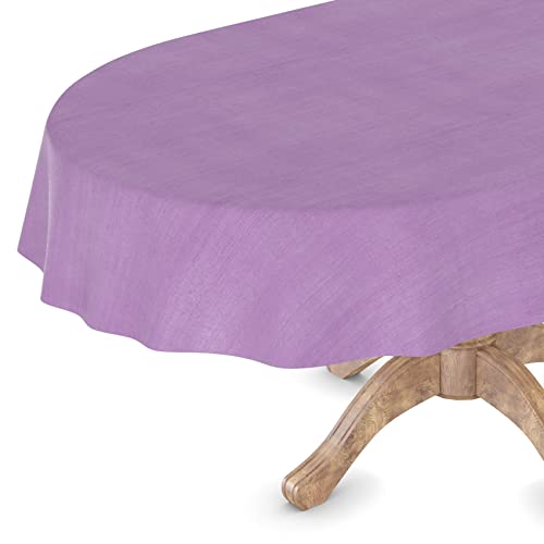 Wachstuchtischdecke Wachstuch Tischdecke abwaschbar Rechteck, rund, oval Premium Textileffekt Prägung Gartentischdecke Oval 140 x 240cm Schnittkante Violett von ANRO