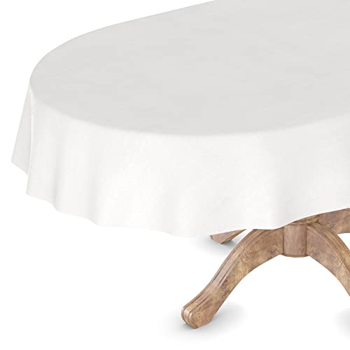 Wachstuchtischdecke Wachstuch Tischdecke abwaschbar Rechteck, rund, oval Premium Textileffekt Prägung Gartentischdecke Oval 140 x 240cm Schnittkante Weiß von ANRO