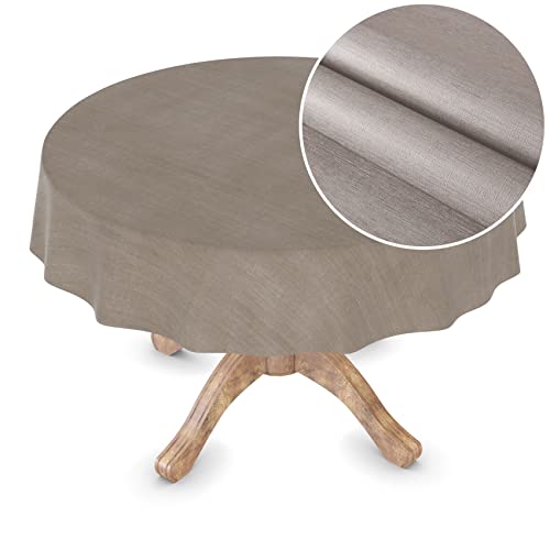 Wachstuchtischdecke Wachstuch Tischdecke abwaschbar Rechteck, rund, oval Premium Textileffekt Prägung Gartentischdecke Rund 100cm Schnittkante Beigegrau von ANRO
