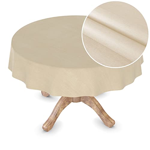 Wachstuchtischdecke Wachstuch Tischdecke abwaschbar Rechteck, rund, oval Premium Textileffekt Prägung Gartentischdecke Rund 120cm Schnittkante Beige von ANRO