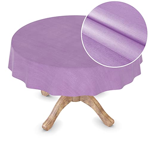 Wachstuchtischdecke Wachstuch Tischdecke abwaschbar Rechteck, rund, oval Premium Textileffekt Prägung Gartentischdecke Rund 140cm Schnittkante Violett von ANRO