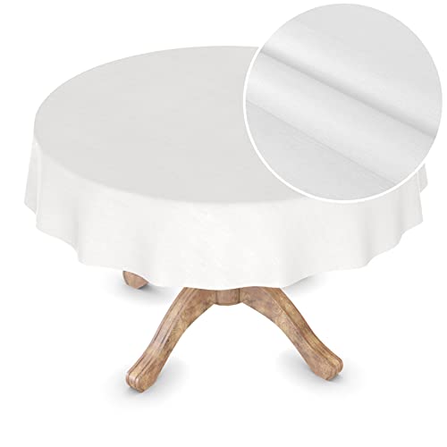 Wachstuchtischdecke Wachstuch Tischdecke abwaschbar Rechteck, rund, oval Premium Textileffekt Prägung Gartentischdecke Rund 140cm Schnittkante Weiß von ANRO
