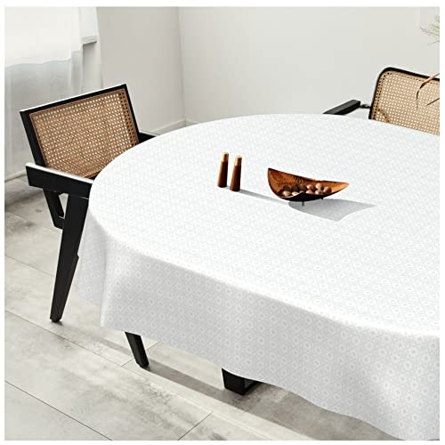 Wachstuchtischdecke Wachstuch Tischdecke abwaschbar Wachstischdecke Plastik-Tischdecken Glatt Oval 140x200cm mit Saum Dream Weiß von ANRO