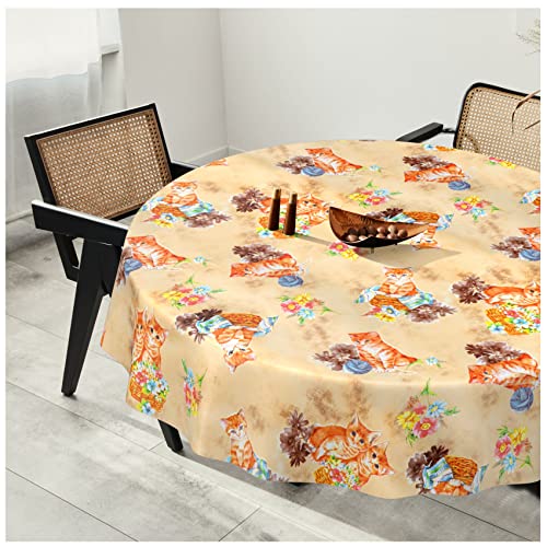 Wachstuchtischdecke Wachstuch Tischdecke abwaschbar Wachstischdecke Plastik-Tischdecken Glatt Rund 120cm Schnittkante Katzen von ANRO