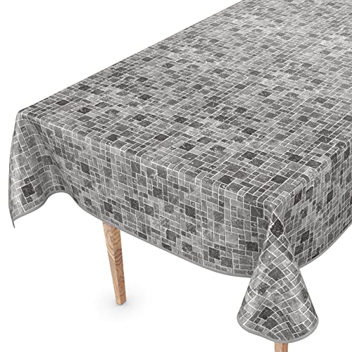 Wachstuchtischdecke Wachstuch Vinyl abwischbar Wachstischdecke Tischdecke 120 x 140cm mit Saum Fliesen Anthrazit von ANRO