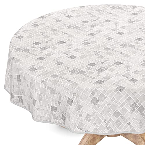 Wachstuchtischdecke Wachstuch Vinyl abwischbar Wachstischdecke Tischdecke Rund 100cm mit Saum Fliesen Grau von ANRO