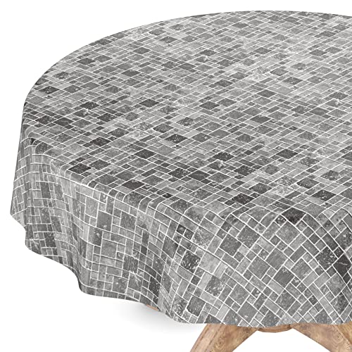 Wachstuchtischdecke Wachstuch Vinyl abwischbar Wachstischdecke Tischdecke Rund 120cm Schnittkante Fliesen Anthrazit von ANRO