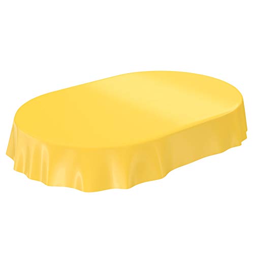 Wachstuchtischdecke Wachstuch abwaschbare Tischdecke Uni Glanz Einfarbig Gelb Eingefasst Oval 140 x 180cm von ANRO