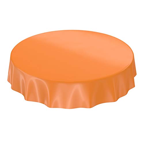 Wachstuchtischdecke Wachstuch abwaschbare Tischdecke Uni Glanz Einfarbig Orange Schnittkante Rund 140cm von ANRO