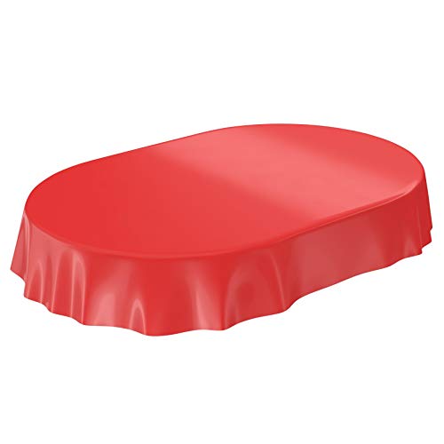 Wachstuchtischdecke Wachstuch abwaschbare Tischdecke Uni Glanz Einfarbig Rot Schnittkante Oval 140 x 240cm von ANRO