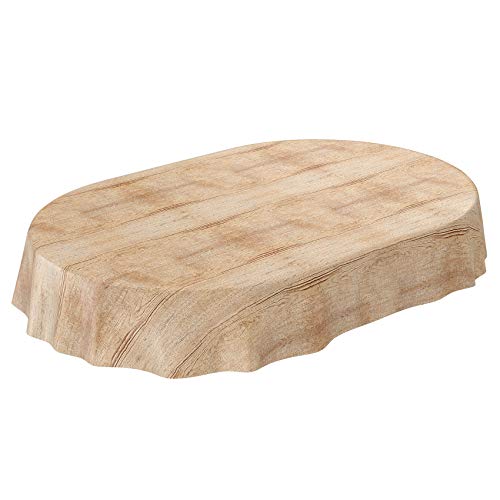 ANRO Tischdecke Braun Holzlook – Oval – Wachstuch ohne Saum – Abwaschbar, für Esstisch & Garten 240 x 140 cm (Oval) von ANRO