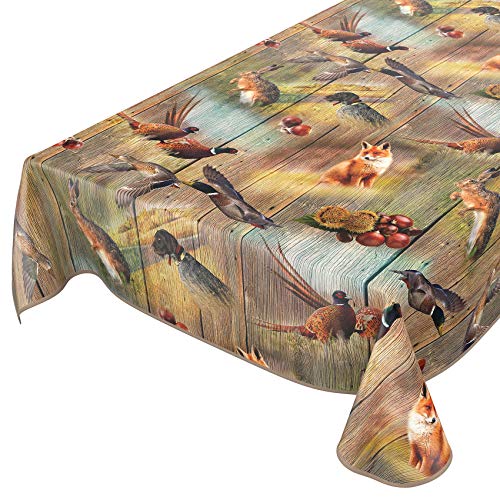 ANRO Wachstuch Tischdecke abwaschbar Wachstuchtischdecke Wachstischdecke Jagt Wild Jäger Motiv Holz 180x140cm mit Saum - Eingefasst von ANRO