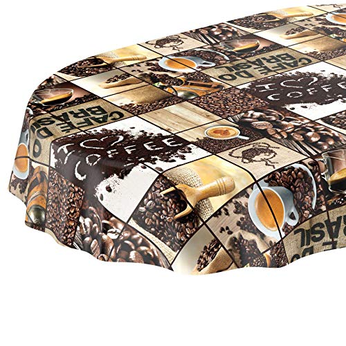 Wachstuchtischdecke abwaschbar Garten Tischdecke Wachstuch Rund Oval Eckig Indoor Outdoor Kaffee Braun Oval 160x140cm von ANRO