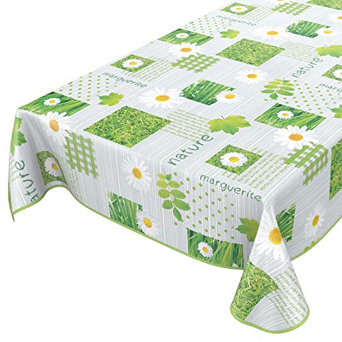 Wachstuchtischdecke abwaschbar Garten Tischdecke Wachstuch Rund Oval Eckig Indoor Outdoor Karo Kamille Grün 140x140cm mit Saum - Eingefasst von ANRO