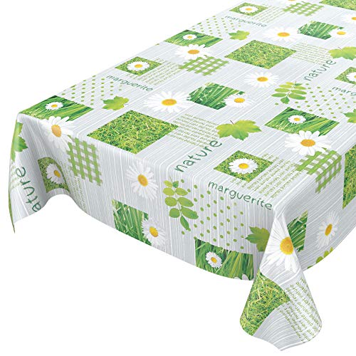 Wachstuchtischdecke abwaschbar Garten Tischdecke Wachstuch Rund Oval Eckig Indoor Outdoor Karo Kamille Grün 180x140cm von ANRO