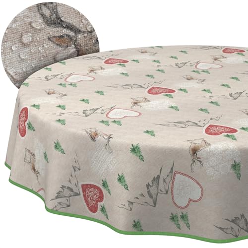 Weihnachtstischdecke Stofftischdecke Tischdecke Weihnachten abwaschbar pflegeleicht Weihnachten Berge Rund 120cm mit Saum (Eingefasst) von ANRO