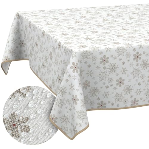 Weihnachtstischdecke Stofftischdecke Tischdecke Weihnachten abwaschbar pflegeleicht Weihnachten Schneeflocken 100x140cm mit Saum (Eingefasst) von ANRO
