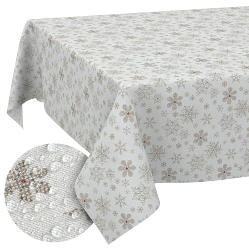 Weihnachtstischdecke Stofftischdecke Tischdecke Weihnachten abwaschbar pflegeleicht Weihnachten Schneeflocken 220x140cm Schnittkante von ANRO