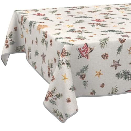Weihnachtstischdecke Stofftischdecke Tischdecke Weihnachten abwaschbar pflegeleicht Weihnachten Stern 180x120cm mit Saum (Eingefasst) von ANRO