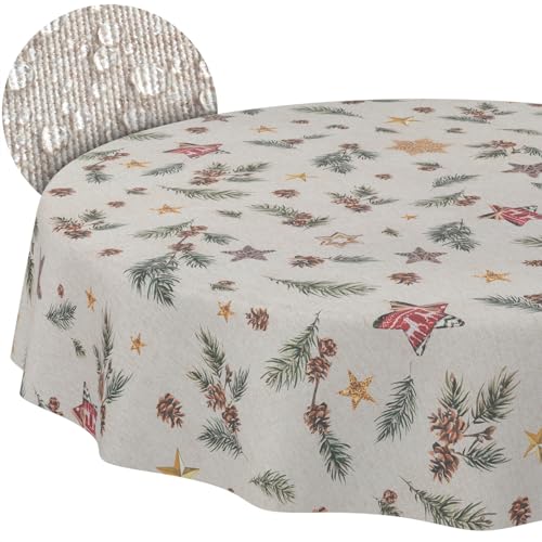 Weihnachtstischdecke Stofftischdecke Tischdecke Weihnachten abwaschbar pflegeleicht Weihnachten Stern Rund 140cm Schnittkante Weihnachtstischdecke Stofftischdecke Tischdecke Weihnachten abwaschbar pflegeleicht Weihnachten Stern Rund 140cm Schnittkante von ANRO