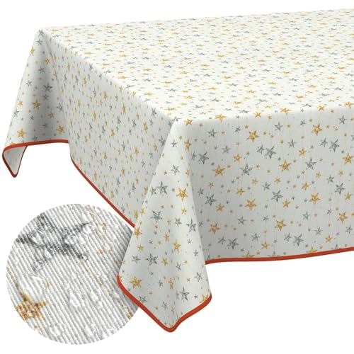 Weihnachtstischdecke Stofftischdecke Tischdecke Weihnachten abwaschbar pflegeleicht Weihnachten Sterne 160x120cm mit Saum (Eingefasst) von ANRO