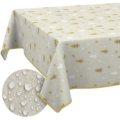 Weihnachtstischdecke Stofftischdecke Tischdecke Weihnachten abwaschbar pflegeleicht Weihnachten Weihnachtsbaum 180x140cm mit Saum (Eingefasst) von ANRO