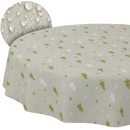 Weihnachtstischdecke Stofftischdecke Tischdecke Weihnachten abwaschbar pflegeleicht Weihnachten Weihnachtsbaum Rund 140cm Schnittkante von ANRO