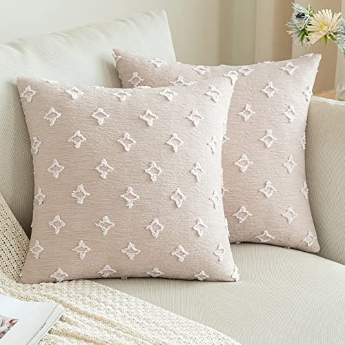 ANRODUO 2 Stück Boho dekorative Kissenbezüge mit getuftetem, rautenfarbenem Jacquard für Zimmerdekoration, Boho-Kissenbezüge, Dekorationen, 45.7x45.7 cm, Bett und Wohnzimmer, Beige von ANRODUO