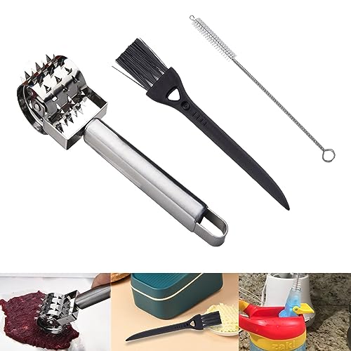 ANROI Hochwertiger Fleischklopfer aus Edelstahl - Mallet- und Roller-Typ，Perfekt zum Marinieren von Fleisch wie Steaks und Schweinekoteletts， Inklusive kleiner Haarbürste von ANROI
