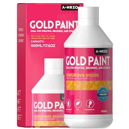 ANRZO Acryl-Goldfarbe 500 ml - Hochwertige Metallische Blattgoldfarbe für Kunst, Malerei, Kunsthandwerk und Möbel - Wasserbasiert, Schnelltrocknend, Glänzend von ANRZO