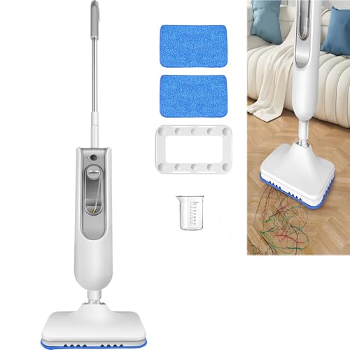 2 in 1 Dampfreiniger inkl. Reinigungsaufsätze & 2 Ersatzpads - Dampfbesen & Handdampfreiniger - elektrischer Bodenwischer - Mop von ANSIMIDA