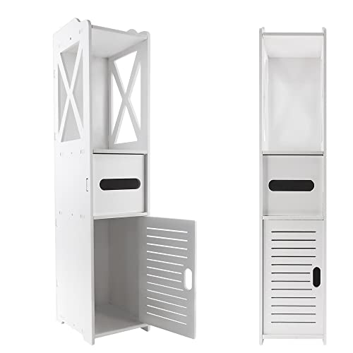 ANSIMIDA Badezimmerschrank Floor Standing Waterproof Organizer Rack Book Shelf White Badezimmermöbel für Wohnzimmer Schlafzimmer, Küche Flur Silm Tall Cupboard Home Store von ANSIMIDA