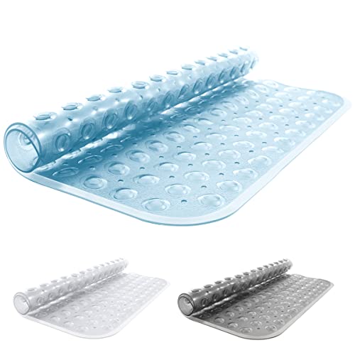 ANSIO® Duschmatte, rutschfest, Anti-Schimmel, Badematte für Badezimmer, Badewanne, PVC-Duschmatte mit Abflusslöchern und Saugnäpfen, maschinenwaschbar, 54 x 54 cm, transparentes Blau von ANSIO