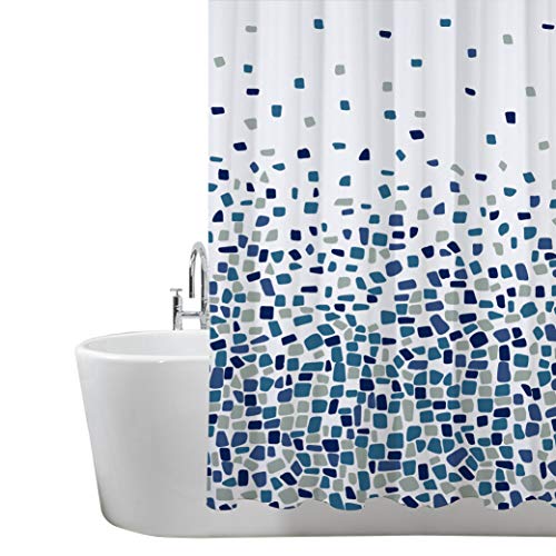ANSIO 2er-Pack Duschvorhang - 180 x 180 cm (71 x 71 Zoll) - Mosaik Muster - Blau, Badewanne Vorhang, Antischimmel & Waschbar Shower Curtain mit 12 Duschvorhängeringen | 100% Polyester von ANSIO