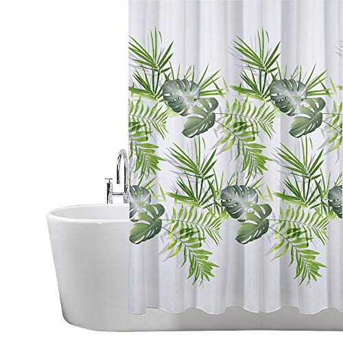 ANSIO Duschvorhang - 180 x 180 cm (71 x 71 Zoll) - Blattmuster - Palmgrün, Badewanne Vorhang, Antischimmel & Waschbar Shower Curtain mit 12 Duschvorhängeringen | 100% Polyester von ANSIO