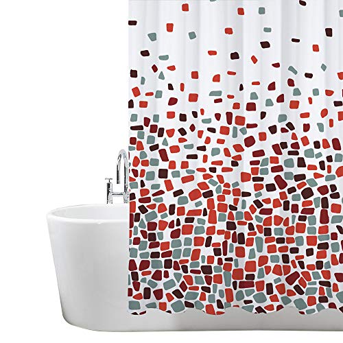 ANSIO Duschvorhang - 180 x 180 cm (71 x 71 Zoll) - Mosaik Gemuster - Rot, Badewanne Vorhang, Antischimmel & Waschbar Shower Curtain mit 12 Duschvorhängeringen | 100% Polyester von ANSIO