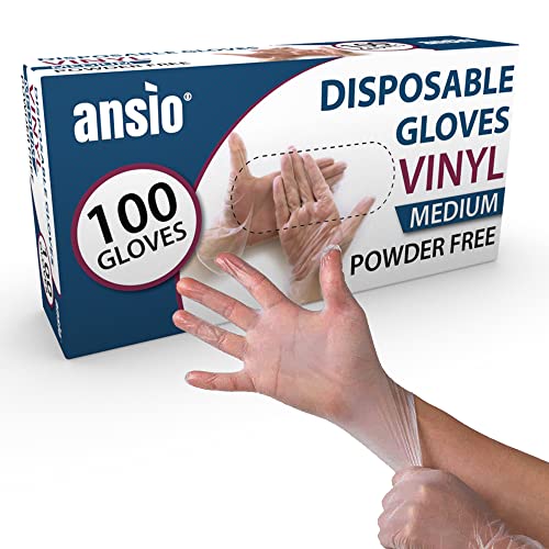 ANSIO Vinyl Handschuhe, Einweghandschuhe 100 Stück 1 Box, Einmalhandschuhe M, Untersuchungshandschuhe, Einweghandschuhe, puderfrei, ohne Latex, unsteril, latexfrei, Einmalhandschuhe, Mittel von ANSIO