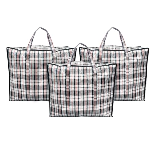 ANSIO Wäschesäcke Wiederverwendbare Wäschesäcke mit Reißverschlüssen, ideal für Umzugskleidung & Kleiderschrankaufbewahrung (60L x 25B x 50H cm) (3 Stück) von ANSIO