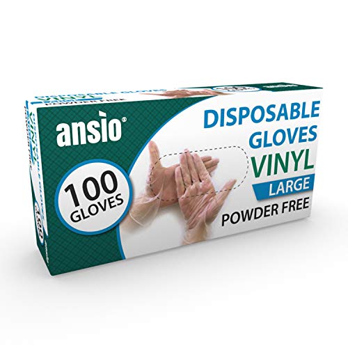 ANSIO Vinyl Handschuhe, Einweghandschuhe 100 Stück 1 Box, Einmalhandschuhe L, Untersuchungshandschuhe, Einweghandschuhe, puderfrei, ohne Latex, unsteril, latexfrei, Einmalhandschuhe, groß von ANSIO