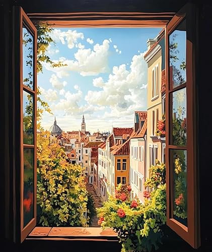 ANSIWEIGO DIY-Malen-nach-Zahlen-Set für Erwachsene und Anfänger – 16x20 Zoll rahmenlose Leinwand mit 3 Pinseln und Acrylfarbe –Blick auf die Stadt aus dem Fenster ANSIWEIGO DIY-Malen-nach-Zahlen-Set für Erwachsene und Anfänger – 16x20 Zoll rahmenlose Leinwand mit 3 Pinseln und Acrylfarbe –Blick auf die Stadt aus dem Fenster von ANSIWEIGO